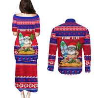 Custom Guam Christmas Couples Matching Puletasi Dress and Long Sleeve Button Shirt Guaman Santas Felis Pasgua - Wonder Print Shop