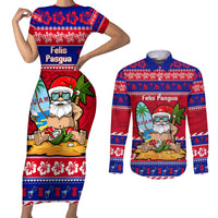 Custom Guam Christmas Couples Matching Short Sleeve Bodycon Dress and Long Sleeve Button Shirt Guaman Santas Felis Pasgua - Wonder Print Shop