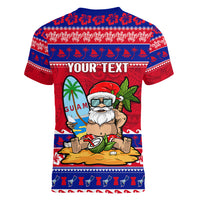 Custom Guam Christmas Women V Neck T Shirt Guaman Santas Felis Pasgua - Wonder Print Shop