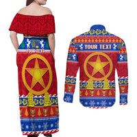 Custom Philippines Christmas Couples Matching Off Shoulder Maxi Dress and Long Sleeve Button Shirt Filipino Parol Maligayang Pasko - Wonder Print Shop
