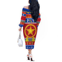 Custom Philippines Christmas Off The Shoulder Long Sleeve Dress Filipino Parol Maligayang Pasko - Wonder Print Shop