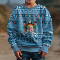 Custom Fiji Christmas Kid Ugly Christmas Sweater Fijian Tapa Marau na Kerisimasi - Wonder Print Shop