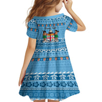Custom Fiji Christmas Kid Short Sleeve Dress Fijian Tapa Marau na Kerisimasi - Wonder Print Shop