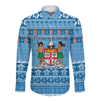 Custom Fiji Christmas Long Sleeve Button Shirt Fijian Tapa Marau na Kerisimasi - Wonder Print Shop