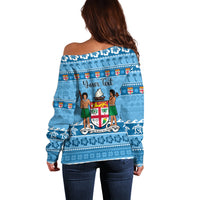 Custom Fiji Christmas Off Shoulder Sweater Fijian Tapa Marau na Kerisimasi - Wonder Print Shop