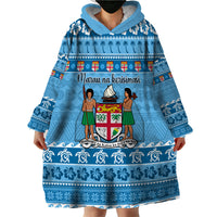Custom Fiji Christmas Wearable Blanket Hoodie Fijian Tapa Marau na Kerisimasi - Wonder Print Shop