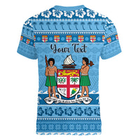 Custom Fiji Christmas Women V Neck T Shirt Fijian Tapa Marau na Kerisimasi - Wonder Print Shop