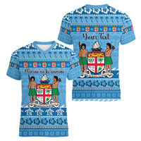 Custom Fiji Christmas Women V Neck T Shirt Fijian Tapa Marau na Kerisimasi - Wonder Print Shop