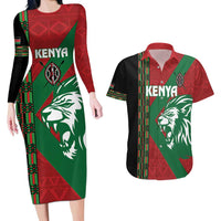 Kenya Rugby Custom Couples Matching Long Sleeve Bodycon Dress and Hawaiian Shirt Go Lionesses - African Pattern - Wonder Print Shop