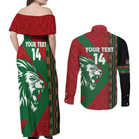 Kenya Rugby Custom Couples Matching Off Shoulder Maxi Dress and Long Sleeve Button Shirt Go Lionesses - African Pattern - Wonder Print Shop