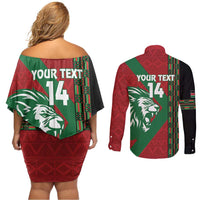 Kenya Rugby Custom Couples Matching Off Shoulder Short Dress and Long Sleeve Button Shirt Go Lionesses - African Pattern - Wonder Print Shop