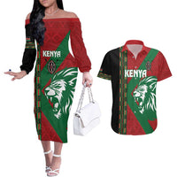 Kenya Rugby Custom Couples Matching Off The Shoulder Long Sleeve Dress and Hawaiian Shirt Go Lionesses - African Pattern - Wonder Print Shop