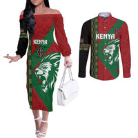 Kenya Rugby Custom Couples Matching Off The Shoulder Long Sleeve Dress and Long Sleeve Button Shirt Go Lionesses - African Pattern