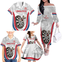 Custom England Darts Family Matching Off The Shoulder Long Sleeve Dress and Hawaiian Shirt Go Champions Grunge Marble Style - Wonder Print Shop