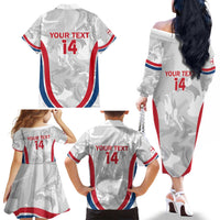 Custom England Darts Family Matching Off The Shoulder Long Sleeve Dress and Hawaiian Shirt Go Champions Grunge Marble Style - Wonder Print Shop