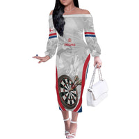 Custom England Darts Family Matching Off The Shoulder Long Sleeve Dress and Hawaiian Shirt Go Champions Grunge Marble Style - Wonder Print Shop