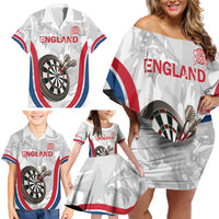 Custom England Darts Family Matching Off Shoulder Short Dress and Hawaiian Shirt Go Champions Grunge Marble Style - Wonder Print Shop