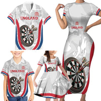 Custom England Darts Family Matching Short Sleeve Bodycon Dress and Hawaiian Shirt Go Champions Grunge Marble Style - Wonder Print Shop