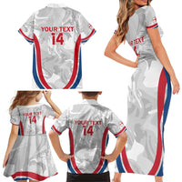 Custom England Darts Family Matching Short Sleeve Bodycon Dress and Hawaiian Shirt Go Champions Grunge Marble Style - Wonder Print Shop