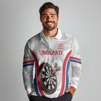 Custom England Darts Long Sleeve Polo Shirt Go Champions Grunge Marble Style - Wonder Print Shop