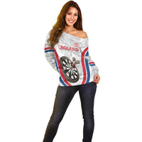 Custom England Darts Off Shoulder Sweater Go Champions Grunge Marble Style - Wonder Print Shop