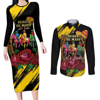 Derby De Mayo 2025 Couples Matching Long Sleeve Bodycon Dress and Long Sleeve Button Shirt Pinata Horse Racing Let's Fiesta