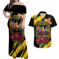 Derby De Mayo 2025 Couples Matching Off Shoulder Maxi Dress and Hawaiian Shirt Pinata Horse Racing Let's Fiesta