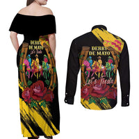 Derby De Mayo 2025 Couples Matching Off Shoulder Maxi Dress and Long Sleeve Button Shirt Pinata Horse Racing Let's Fiesta