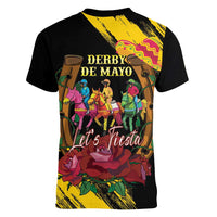 Derby De Mayo 2025 Women V-Neck T-Shirt Pinata Horse Racing Let's Fiesta - Wonder Print Shop