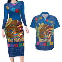 Mexico Cinco De Mayo 2025 Couples Matching Long Sleeve Bodycon Dress and Hawaiian Shirt Chili Pepper Let's Fiesta