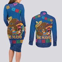 Mexico Cinco De Mayo 2025 Couples Matching Long Sleeve Bodycon Dress and Long Sleeve Button Shirt Chili Pepper Let's Fiesta
