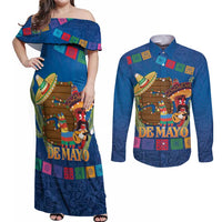 Mexico Cinco De Mayo 2025 Couples Matching Off Shoulder Maxi Dress and Long Sleeve Button Shirt Chili Pepper Let's Fiesta