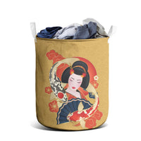 Japanese Geisha Koi Fish Laundry Basket Cherry Blossoms Yellow Seigaiha Pattern - Wonder Print Shop