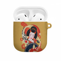 Japanese Geisha Koi Fish AirPods Case Cherry Blossoms Yellow Seigaiha Pattern - Wonder Print Shop