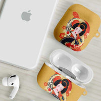 Japanese Geisha Koi Fish AirPods Case Cherry Blossoms Yellow Seigaiha Pattern - Wonder Print Shop