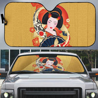 Japanese Geisha Koi Fish Auto Sun Shade Cherry Blossoms Yellow Seigaiha Pattern - Wonder Print Shop