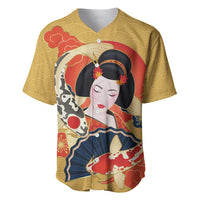 Japanese Geisha Koi Fish Baseball Jersey Cherry Blossoms Yellow Seigaiha Pattern - Wonder Print Shop