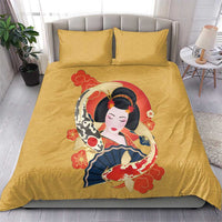 Japanese Geisha Koi Fish Bedding Set Cherry Blossoms Yellow Seigaiha Pattern - Wonder Print Shop