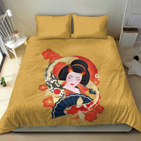 Japanese Geisha Koi Fish Bedding Set Cherry Blossoms Yellow Seigaiha Pattern - Wonder Print Shop