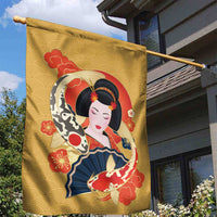 Japanese Geisha Koi Fish Garden Flag Cherry Blossoms Yellow Seigaiha Pattern - Wonder Print Shop