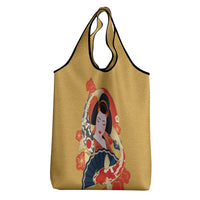 Japanese Geisha Koi Fish Grocery Bag Cherry Blossoms Yellow Seigaiha Pattern - Wonder Print Shop