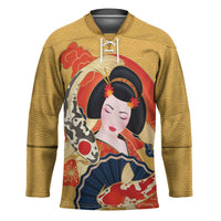 Japanese Geisha Koi Fish Hockey Jersey Cherry Blossoms Yellow Seigaiha Pattern - Wonder Print Shop