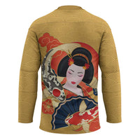 Japanese Geisha Koi Fish Hockey Jersey Cherry Blossoms Yellow Seigaiha Pattern - Wonder Print Shop