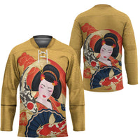 Japanese Geisha Koi Fish Hockey Jersey Cherry Blossoms Yellow Seigaiha Pattern - Wonder Print Shop
