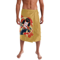 Japanese Geisha Koi Fish Lavalava Cherry Blossoms Yellow Seigaiha Pattern - Wonder Print Shop