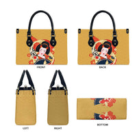 Japanese Geisha Koi Fish Leather Bag Cherry Blossoms Yellow Seigaiha Pattern - Wonder Print Shop