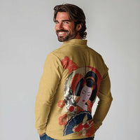 Japanese Geisha Koi Fish Long Sleeve Polo Shirt Cherry Blossoms Yellow Seigaiha Pattern - Wonder Print Shop