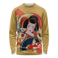 Japanese Geisha Koi Fish Long Sleeve Shirt Cherry Blossoms Yellow Seigaiha Pattern - Wonder Print Shop