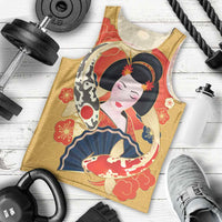 Japanese Geisha Koi Fish Men Tank Top Cherry Blossoms Yellow Seigaiha Pattern - Wonder Print Shop