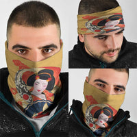 Japanese Geisha Koi Fish Neck Gaiter Cherry Blossoms Yellow Seigaiha Pattern - Wonder Print Shop